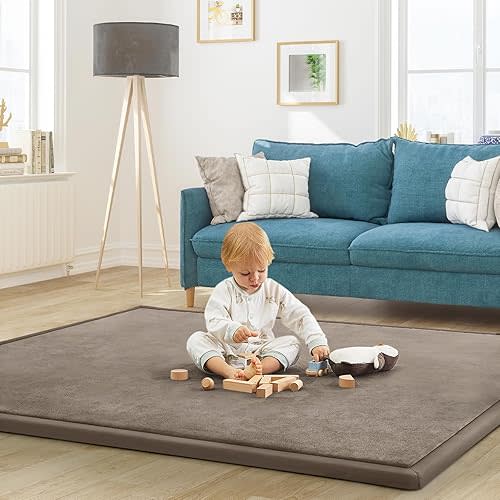 Baby Play Mat for Floor Nursery Rug Muscle Mat Area Rug Playroom Rug 79"x118" Playpen Mat Memory Foam 1.3" Thick Crawling Mat for Babies,Toddlers, Infants, Kids,Camel