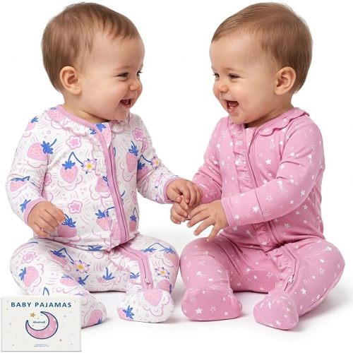 Unnivoll Rayon Made from Bamboo Baby Pajamas Baby Sleepers for Newborn 0-3 3-6 6-9 Months 2Pcs Footie Pjs Baby Girls Clothes