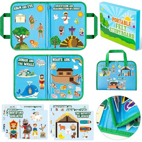 WATINC Portable Board Felt Board Stories Set - 6pack Learning Story Board Gift, Early Educational Travel Storytelling Interactive Play Kit for School Classroom Kids Toddlers (Bible Religious Story)