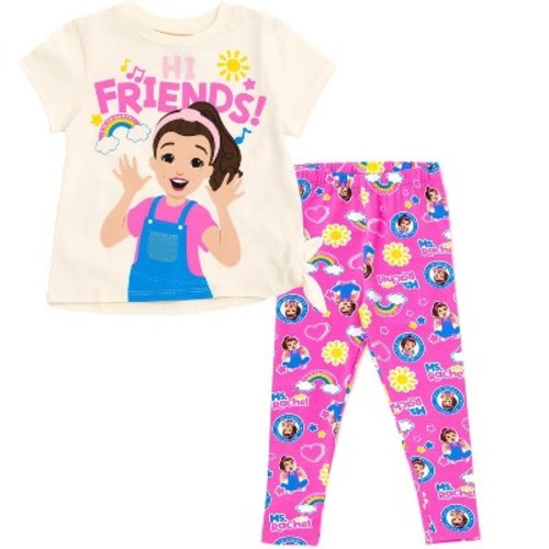 Ms. Rachel Infant Baby Girls T-Shirt and Leggings Outfit Set White / Pink 12 Months