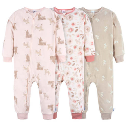 3-Pack Infant & Toddler Girls Pink Deer Footless Fleece Pajamas