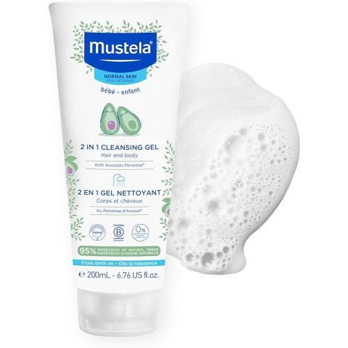 Mustela 2-in-1 Cleansing Gel - Baby Hair and Body Wash - Formulated with Natural Avocado Perseose - 6.76 fl. oz. - 1 or 2-Pack