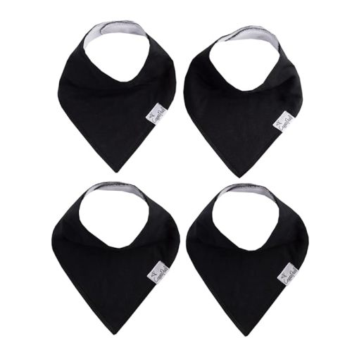 Copper Pearl 4 Pack Soft Cotton Baby Bibs for Drooling and Teething, Absorbent Drool Bibs for Baby Girl and Boy, Adjustable to Fit Newborns to Toddlers (Black Basics)