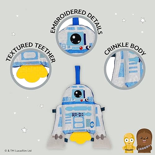 Kids Preferred Star Wars R2-D2 On The Go Sensory Toy – with Teether, Crinkle Sounds, Tactile Ribbons, On The Go Strap, for Ages 0 yrs+