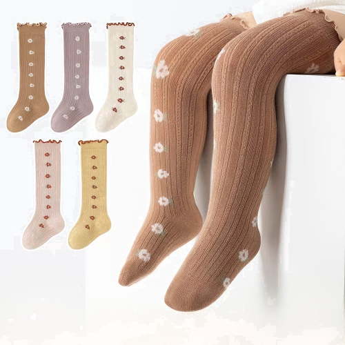 5 Pairs Baby Girl Thigh High Socks Ruffle Crew Socks Toddler Infant Girls Dress Sock Soft Cotton Socks, 0-12M