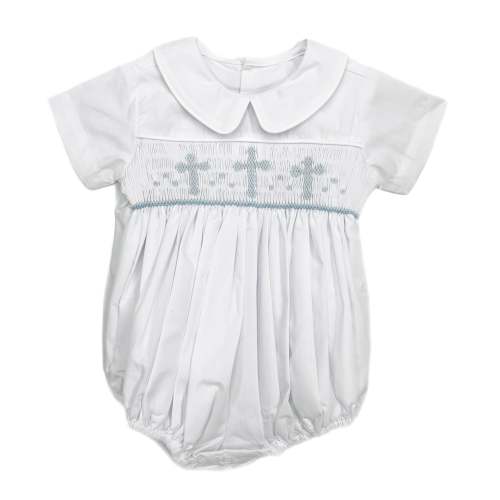 Baby Blessings Boys Smocked Cross Bubble-Blue
