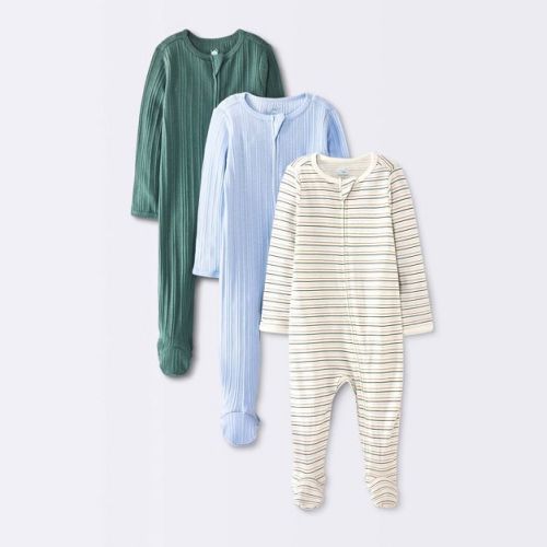Baby Boys' 3pk Stripe Sleep N' Play Newborn - Cloud Island™ Blue/green 0-3M