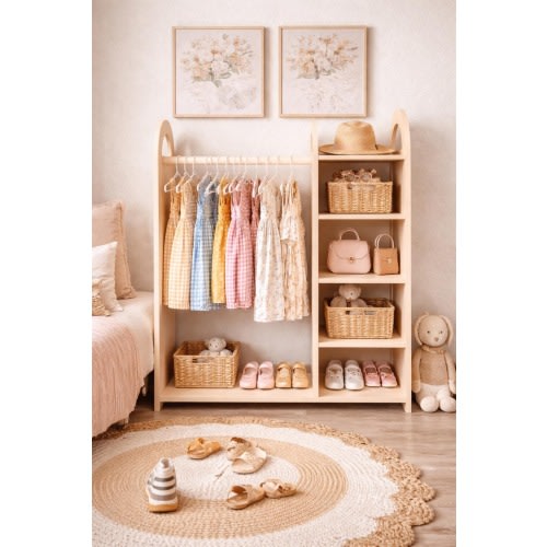 Wooden Montessori Toddler Wardrobe Closet Toddler Dress Up Storage Nursery Dresser ROME
