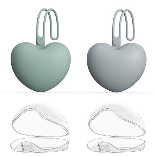 4pcs Pacifier Holder Case Set, 2pcs Silicone Portable Pacifier Pouch and 2pcs Transparent Pacifier Storage Container, Cute Heart Shape Pacifier Storage Case for Newborn Baby（Gray+Green）