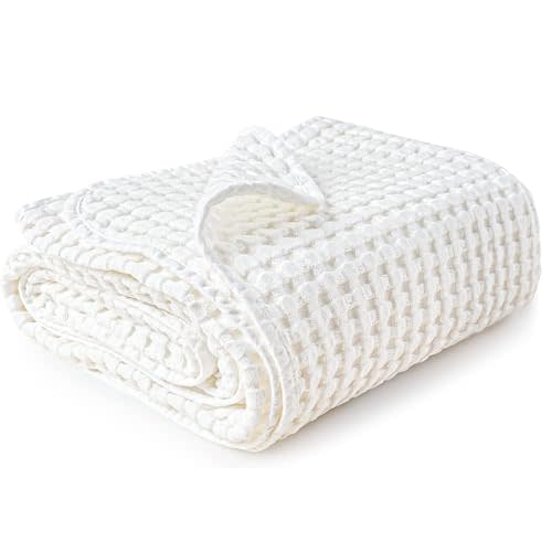 Konssy Waffle Baby Blanket - Soft & Cozy Nursery Swaddle Blanket, Lightweight Toddler Throw for Boys & Girls, Ideal for Wrapping(White)