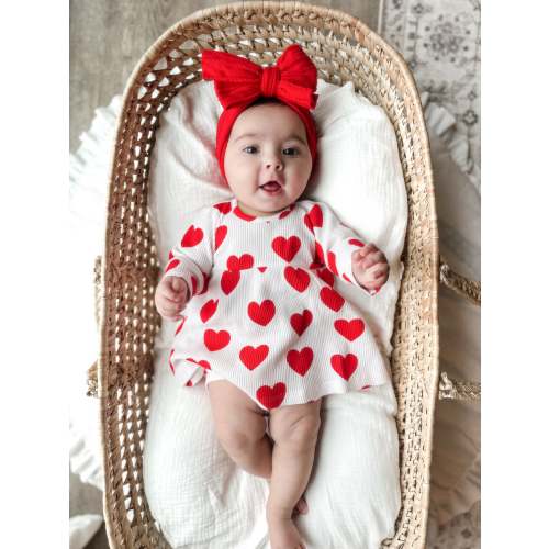Organic Waffle Simple Dress & Bloomer, Red Heart