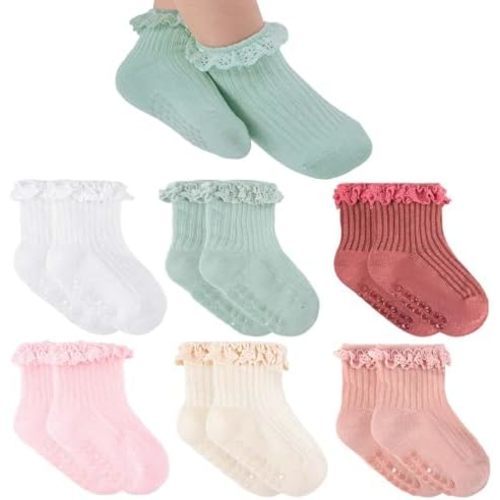Baby Girl Anti Slip Grip Socks Cute Frilly Ruffle Ankle Socks Soft Breathable Cotton Non Skid Newborn Infants