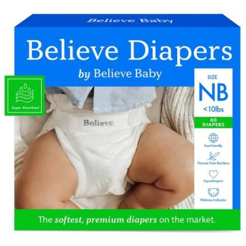 Believe Baby Premium Soft Hypoallergenic Disposable Diapers (Select Size and Count)