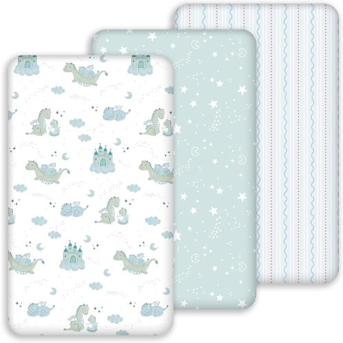 Baby Bassinet Sheets 33x20 for Baby Delight, Newton,Airclub,Maxi Cosi,Angelbliss,Dream on Me,Mika,Harppa,Amke,ezebaby Rectangle Bassinet Mattress - Blue Dinosaur 3 Pack Boy
