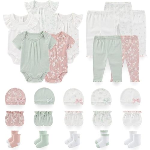 BABYSOLIS Unisex Baby Boy Girl Pant Sets Bodysuits Hats Gloves Socks Accessories 25 Pack Cotton Infant Practical Outfit