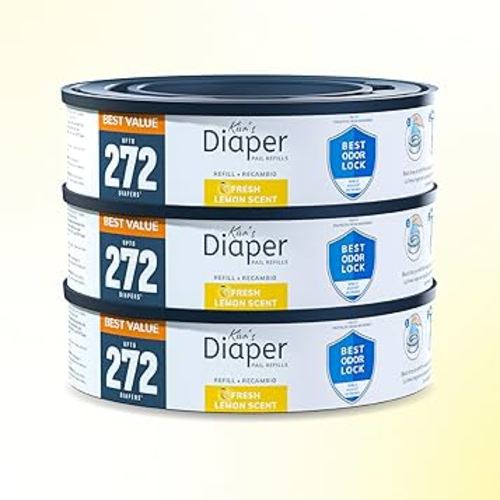 Kiva's Diaper Pail Refill - Compatible with Diaper Genie and Munchkin Pails, 3-Pack, 816 Count [Fresh Lemon Scent]