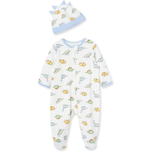 Little Me Baby Boys 100% Cotton Footie and Cap Set, Preemie to 9 Months