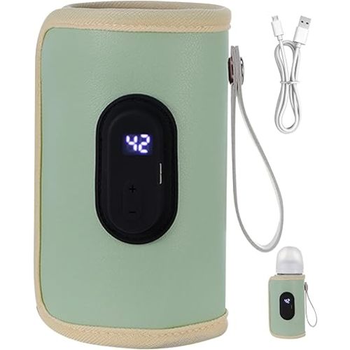 Baby Bottle Warmer Bag, Portable Bottle Warmer 18W Quick Heating Baby Bottle Warmer Temperature Adjustable USB Baby Bottle Heater for Home Family Travel Green