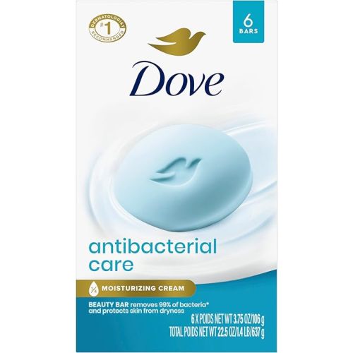 Dove Beauty Bar Soap Antibacterial Care 6 Count For Clean, Moisturized Skin, Removes Bacteria 3.75 oz