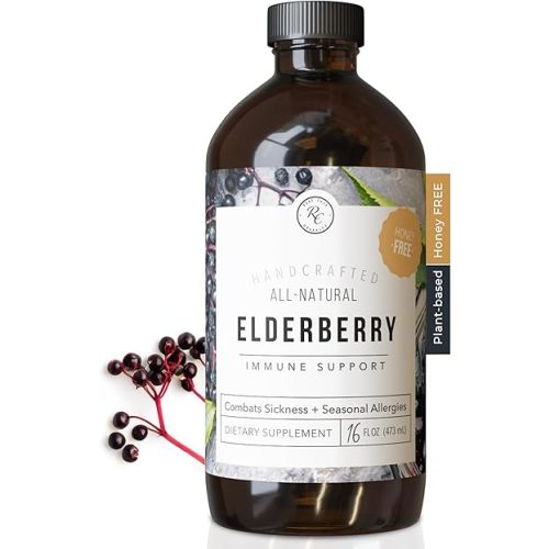 Rowe Casa Organics Honey-Free Elderberry Immune Support with Antioxidants, Zinc and Vitamin C – Kids and Adults Organic Elderberry Syrup for Immune Support, 16 Fl Oz
