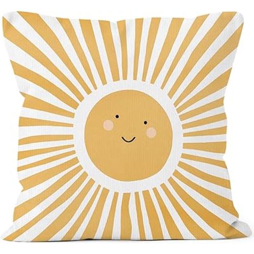 Yellow Sun Sunshine Kids Throw Pillow Cover 18x18, Cute Boho Decorative Square Pillow Case for Couch Bed Sofa, Sunshine Decor Pillowcase for Nursery Toddler Kids Bedroom Playroom Classroom