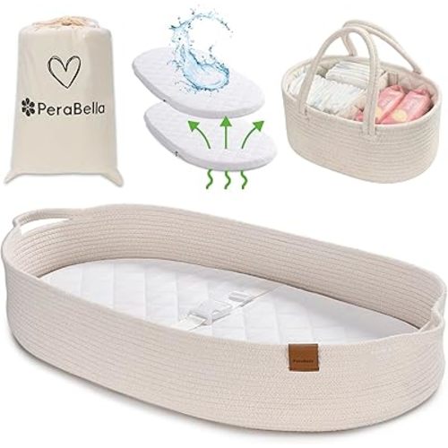 Baby Changing Basket for Baby Dresser, Moses Basket for Babies, Cotton Rope Diaper Changing Basket, Unisex Baby Moses Basket, Foam Diaper Changing Pad for Dresser, Changing Table Topper for Dresser