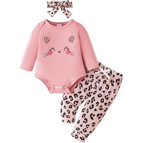 Newborn Infant Baby Girl Clothes Outfits Fall Winter Romper 3PCS Pant Sets | Cute Romper+Legging+Matching Headband, Newborn, 0 3 6 9 12 Months, Soft Skin-friendly, Long Sleeve, Crew Neck, Baby Girl Gift