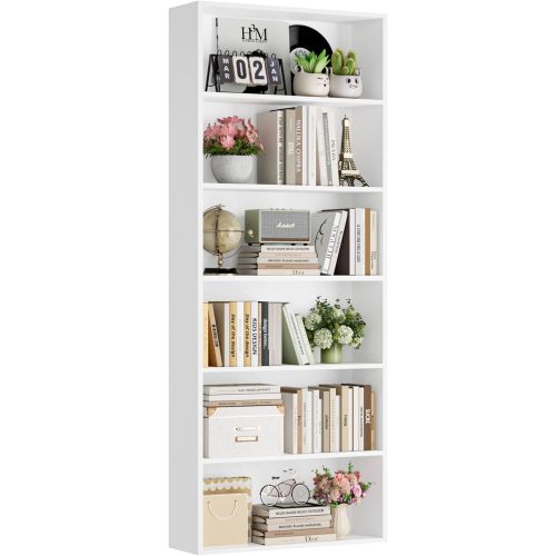 FOTOSOK 6-Tier Open Bookcase and Bookshelf, Freestanding Display Storage Shelves Tall Bookcase for Bedroom, Living Room and Office, White
