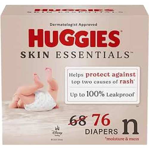 Huggies Size Newborn Diapers, Skin Essentials Baby Diapers, Size Newborn (6-9 lbs), 76 Count
