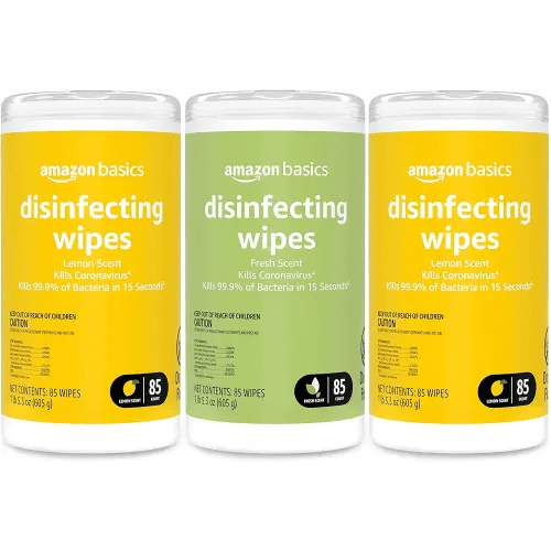 Amazon Basics Disinfecting Wipes, Lemon & Fresh Scent, Sanitizes/Cleans/Disinfects/Deodorizes, 255 Count (3 Packs of 85)