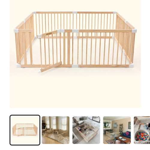 HARPPA Wooden Baby Gate Playpen | Non-Toxic Foldable DIY Adjustable Play Yard for Infants & Toddlers – Natural Finish Baby Fence for Small & Large Spaces
