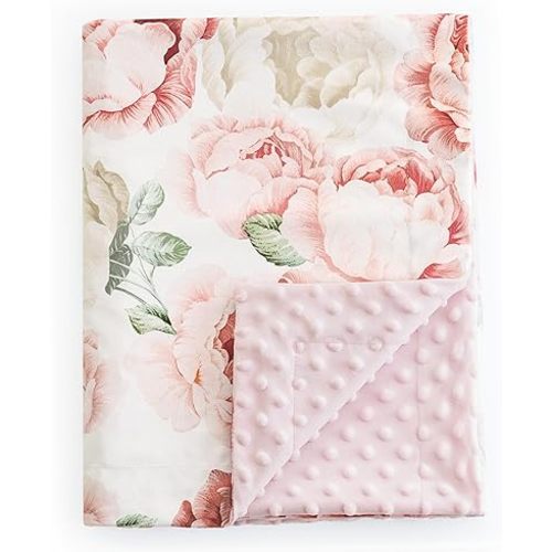david's kids Micro Fleece Minky Baby Blanket for Girls with Double Layer and Soothing Raised Dots, Breathable and Soft Lightweight Receiving Blanket for Newborns, 30x40 Inches, Floral