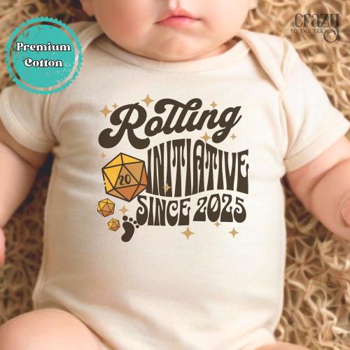 Rolling Initiative Since Custom Year Baby Onesie® Brand Bodysuit, Twenty Sided Dice Dragon DnD Baby Bodysuit