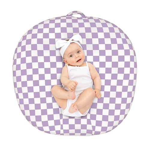 Newborn Lounger Cover Removable Cover Ultra Soft Comfortable Lounger Slipcover Removable Cover for Infant Lounger Pillow, Purple Checkered (Lounger Pillow Not Included)