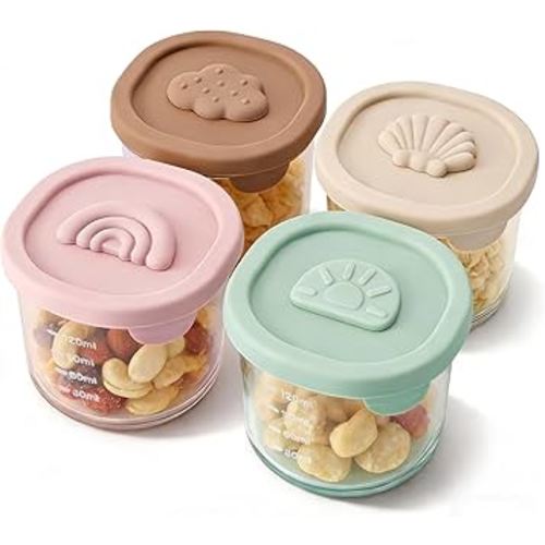 Baby Food Containers with Lids Silicone Baby Food Storage Containers for Infants & Toddlers, Leakproof Freezer-Safe Reusable Baby Food Jars for Breastmilk & Solid Foods, 4oz Silicone Containers, 4PK
