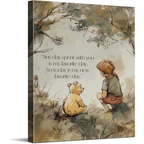 CYFDYVT Classic the Pooh Bear Wall Art Any Day Spent with You Quote Canvas Print Vintage Christopher Robin Poster Cute Aesthetic Wall Decor for Bedroom Nursery Kid's room 8x10 inch Ready to Hang