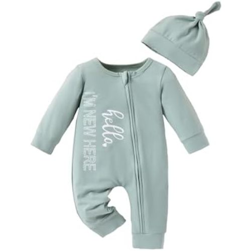Newborn Boy Clothes Letter Print One Piece Romper Baby Coming Home Outfits with Hat 3pcs Baby Boy Clothes