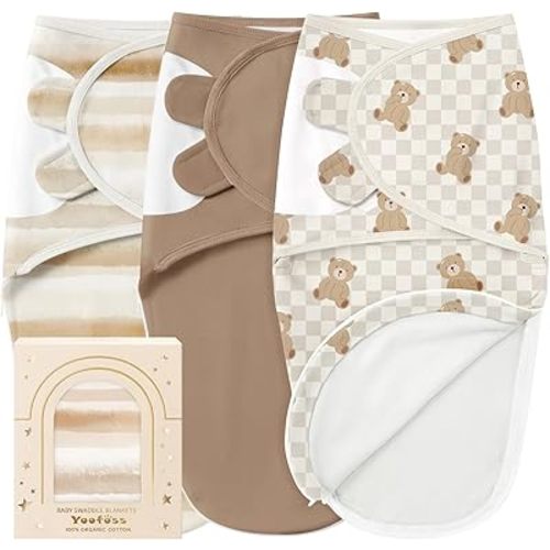 Yoofoss Baby Swaddles for Newborns 100% Organic Cotton, Adjustable Swaddle 0-3 Months 2 Zippers Newborn Swaddle Sack, Breathable Soft Durable