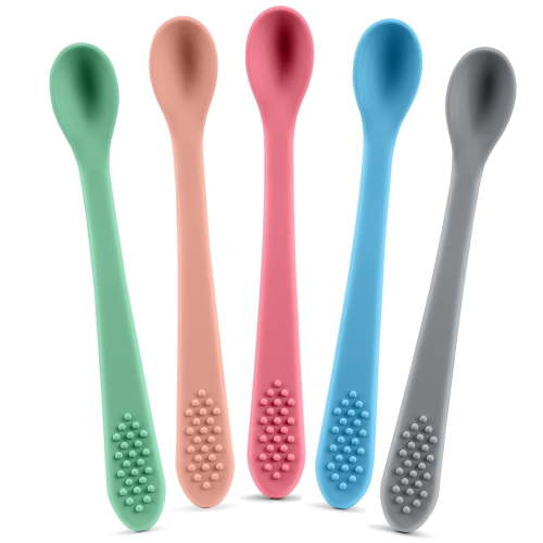 Best First Stage Baby Infant Spoons, 5-Pack, Soft Silicone Baby Training Spoon Gift Set for Infant