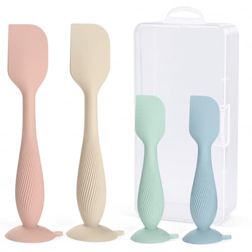 Baby Diaper Cream Spatula 4 Pack, Butt Spatula Baby with Travel Case, Soft Butt Paste Spatula with Suction Base, Portable Diaper Spatula，Perfect Baby Shower Gift
