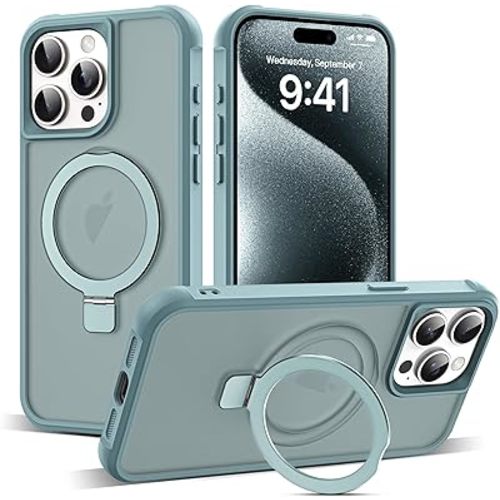 Compatible with iPhone 15 Pro Case with Invisible Magnetic O-Ring Stand Translucent Case for iPhone 15 Pro 6.1" [Compatible with MagSafe][Great Grip Feeling], Blue