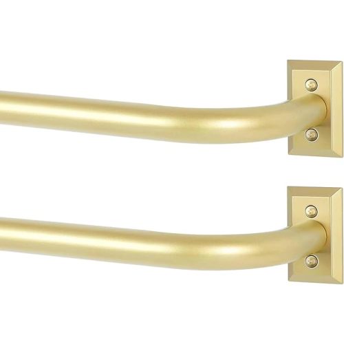 Gold Wrap Around Curtain Rods 2 Pack:Blackout Heavy Duty Adjustable Window Curtain Rod Room Darkening,Modern Industrial Curved French Return Metal Drapery Rods Easy Install,Brass Gold 48-90"