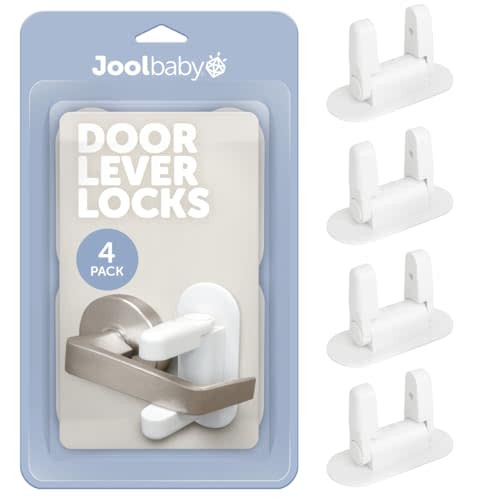 Jool Baby Door Lever Locks (4 Pack) Prevent Toddlers from Opening Door Handles - Easy One Hand Adult Access