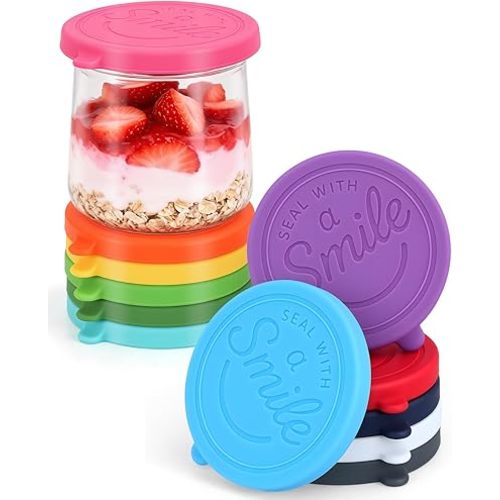 Oui Yogurt Jar Lids Silicone, 12 Pack Leak Proof and Reusable Oui Lids for 5oz Yogurt Glass Jars, Food-Grade and Colorful Silicone Oui Yogurt Jar Covers