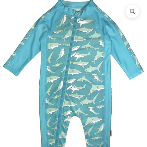 Sunsuit - Long Sleeve Romper Swimsuit | "Deep Blue Sharks"