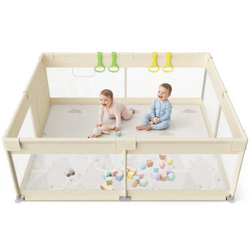 Fodoss 59x71in Baby Playpen with Mat – Safe Activity Center & Fence for Babies and Toddlers, Indoor & Outdoor Use (Mountain-yellow)