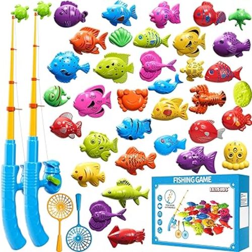 Magnetic Fishing Game Toys for Kids Toddlers 3-5 4-8, Water Table Bathtub Toys with Pole Rod Net Plastic Floating Fish, Water Bath Pool Outdoor Toys for Kids Toddlers Baby Age 3 4 5 6 7 8 Year Old