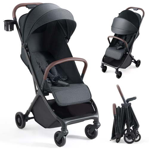 HARPPA One-Hand Fold Baby Stroller for Toddlers with Cup Holder, Black