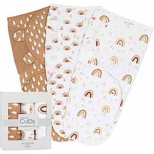 Comfy Cubs Swaddle Blanket Baby Girl Boy Easy Adjustable 3 Pack Infant Sleep Sack Wrap Newborn Babies (Small 0-3 Months, Rainbow Bohemian)