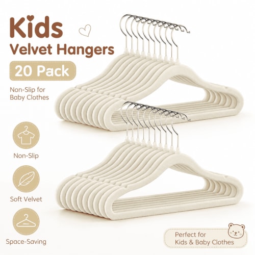 Kids Velvet Hangers, Baby Hangers for Closet, 20 Pack, Non-Slip Children's Infant Hanger, Beige